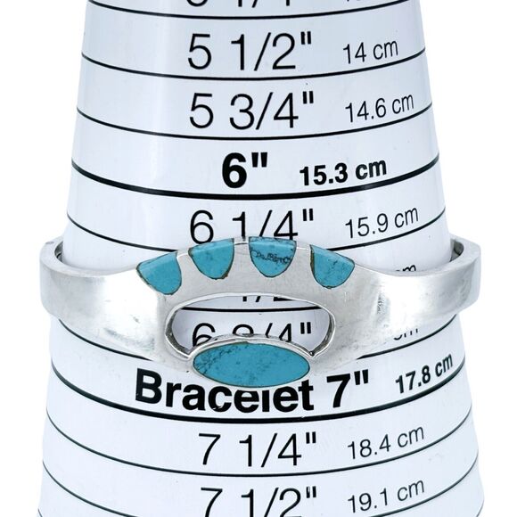 Vintage Mexico Taxco TM-181 Sterling Silver Turquoise Inlay Bangle Bracelet 6.5" - Picture 6 of 8
